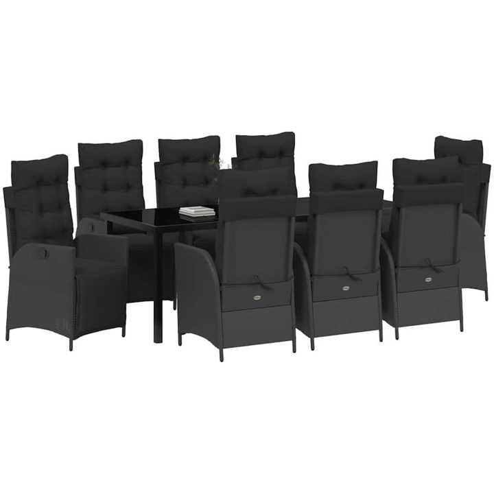 9-delad Trädgårdsmöbelset Svart Poly Rattan vidaXL 200 x 80 x 73 cm – bild 3