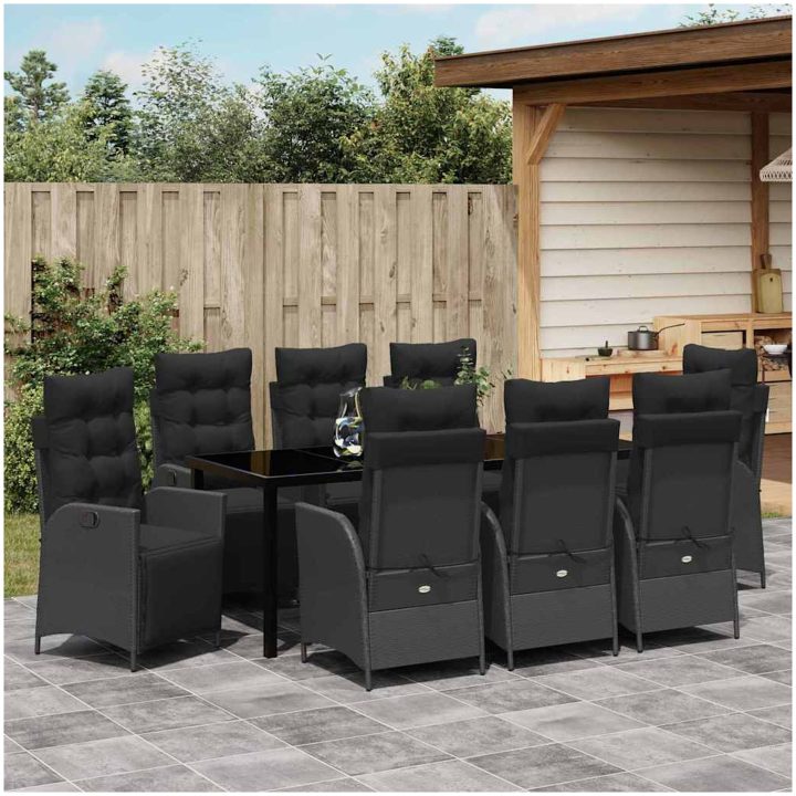 9-delad Trädgårdsmöbelset Svart Poly Rattan vidaXL 200 x 80 x 73 cm – bild 4