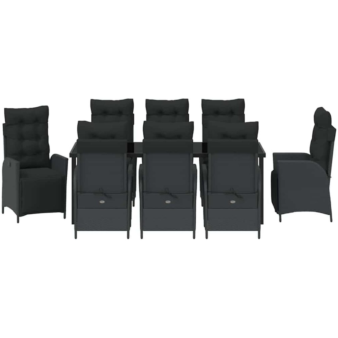 9-delad Trädgårdsmöbelset Svart Poly Rattan vidaXL 200 x 80 x 73 cm – bild 6