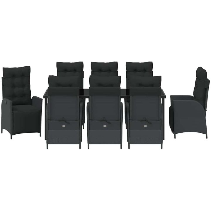 9-delad Trädgårdsmöbelset Svart Poly Rattan vidaXL 200 x 80 x 73 cm – bild 6