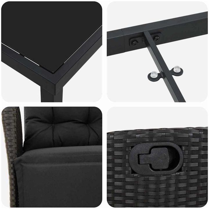 9-delad Trädgårdsmöbelset Svart Poly Rattan vidaXL 200 x 80 x 73 cm – bild 7