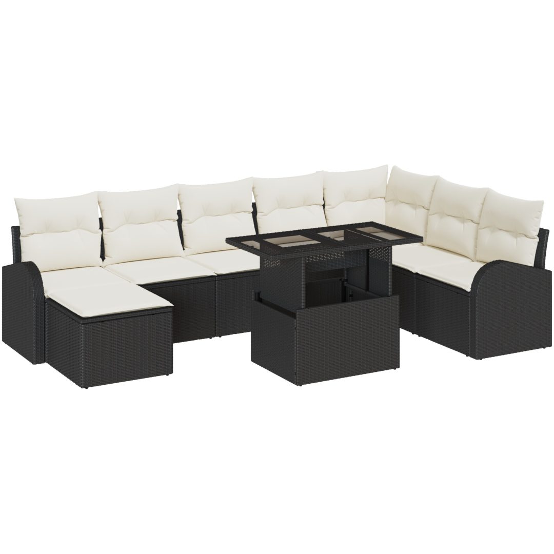 9-delad trädgårdsofa med kuddar svart poly rattan vidaXL Stor – bild 2