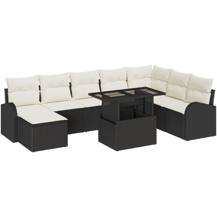 9-delad trädgårdsofa med kuddar svart poly rattan vidaXL Stor – bild 2