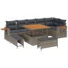 9-delad Trädgårdsofa Set med Kuddar Grå Poly Rattan Akacia vidaXL Stor – miniatyr 2