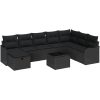 9-delad trädgårdsofa set med kuddar svart poly rotting vidaXL Stor – miniatyr 2