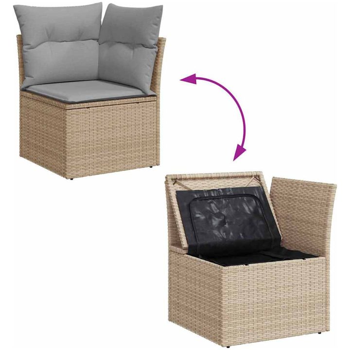 9-delad trädgårdsoffセット med kuddar Beige Polyrotting vidaXL Stor – bild 5
