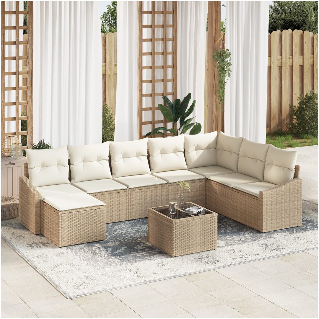 9-delad trädgårdsoffセット med kuddar brun poly rattan vidaXL 288,5 x 178,5 x 85 cm