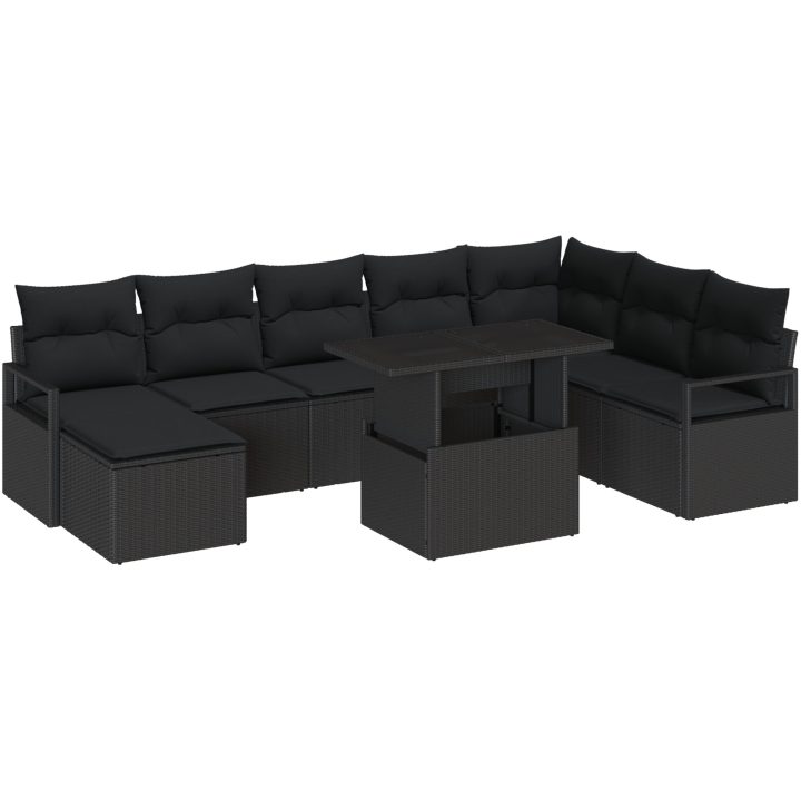 9-delad trädgårdsoffセット med kuddar svart poly rattan vidaXL Stor – bild 2
