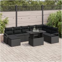 9-delad trädgårdsoffセット med kuddar svart poly rattan vidaXL