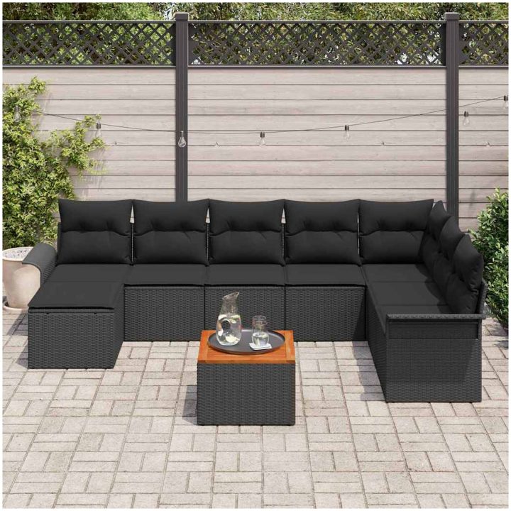 9-delad Trädgårdsoffセット med Kuddar Svart Poly Rotting Akacia vidaXL Medium – bild 3