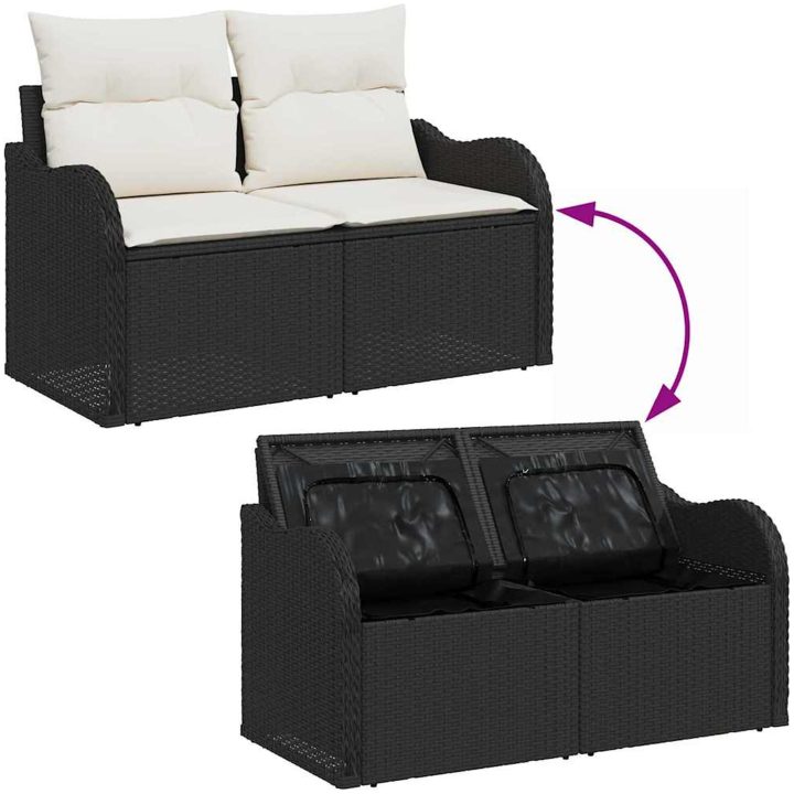 9-delad trädgårdsoffセット med kuddar svart polyrotting akacia vidaXL Medium – bild 12