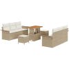 9-delad trädgårdsoff set med kuddar beige poly rattan akaciaträ vidaXL Stor – miniatyr 2