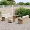 9-delad trädgårdsoff set med kuddar beige poly rattan akaciaträ vidaXL Stor – miniatyr 3