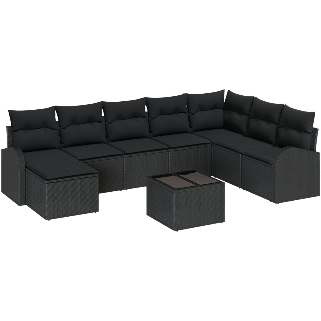 9-delad trädgårdsoff set med kuddar Beige Poly Rattan vidaXL Stor – bild 2