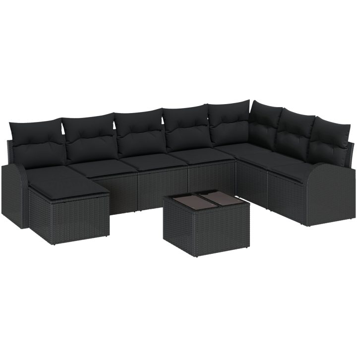 9-delad trädgårdsoff set med kuddar Beige Poly Rattan vidaXL Stor – bild 2
