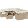 9-delad trädgårdsoff-set med kuddar beige polyrotting vidaXL Stor – miniatyr 2