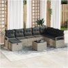 9-delad trädgårdsoff-set med kuddar ljusgrå poly rotting vidaXL Stor – miniatyr 1