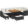 9 Delad Trädgårdsoff Set med Kuddar Svart Poly Rattan Akacia vidaXL Stor – miniatyr 2