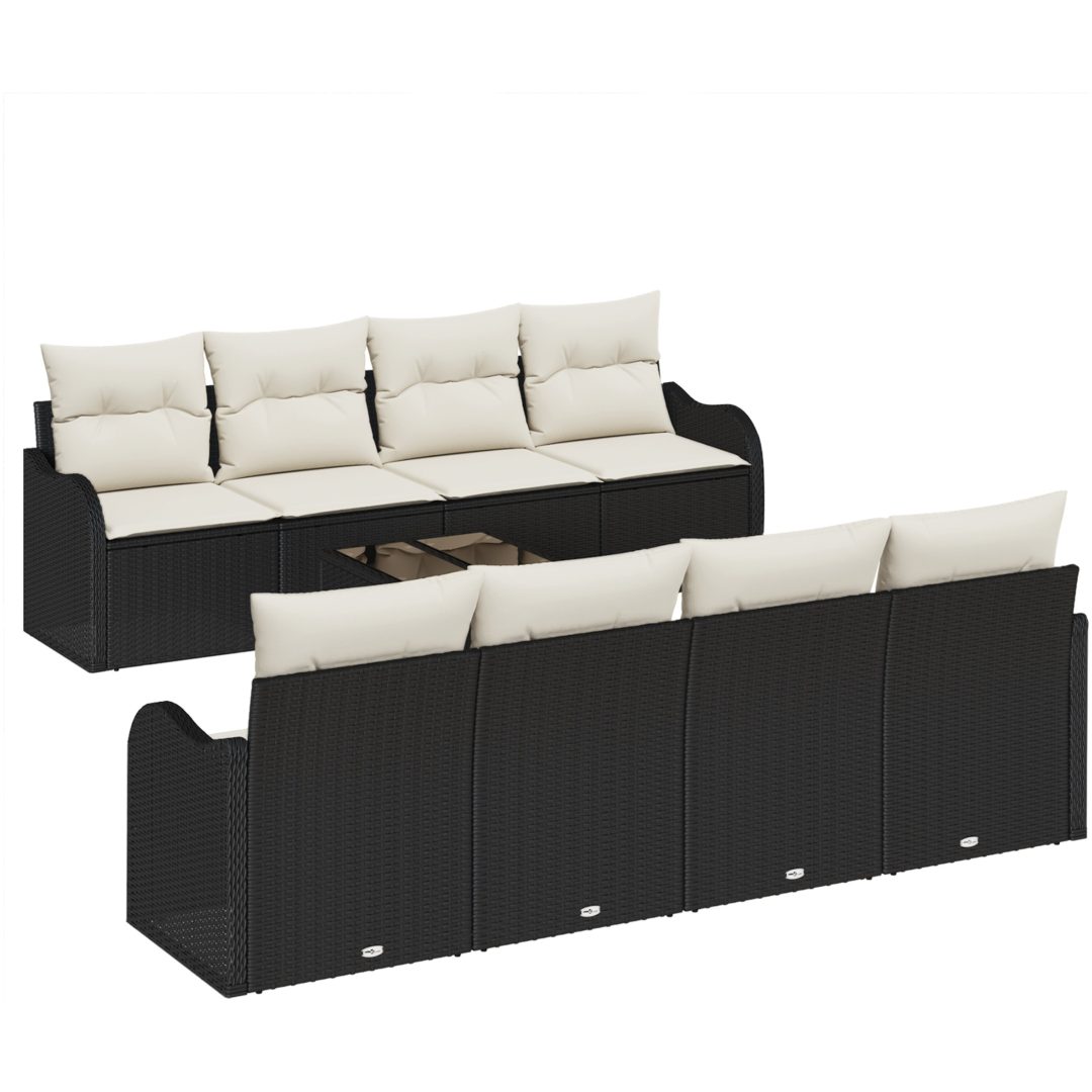 9-delad Trädgårdsoff Set med Kuddar Svart Poly Rattan vidaXL Stor – bild 2
