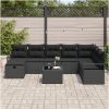 9-delad trädgårdsoff-set med kuddar svart poly rattan vidaXL Stor – miniatyr 3