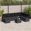 9-delad trädgårdsoff-set med kuddar svart poly rattan vidaXL Stor – miniatyr 1