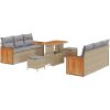 9-delad trädgårdsoffa med beige poly rattan och akacia-kuddar vidaXL Stor – miniatyr 2