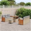 9-delad trädgårdsoffa med beige poly rattan och akacia-kuddar vidaXL Stor – miniatyr 3