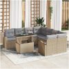 9-delad trädgårdsoffa med kuddar beige poly konstrotting vidaXL Medium – miniatyr 1