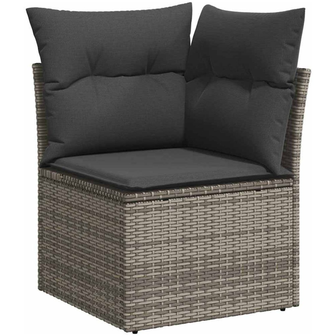9-delad trädgårdsoffa med kuddar grå polyrotting akacia vidaXL Medium – bild 4