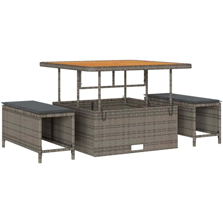 9-delad trädgårdsoffa med kuddar grå polyrotting akacia vidaXL Medium – bild 6