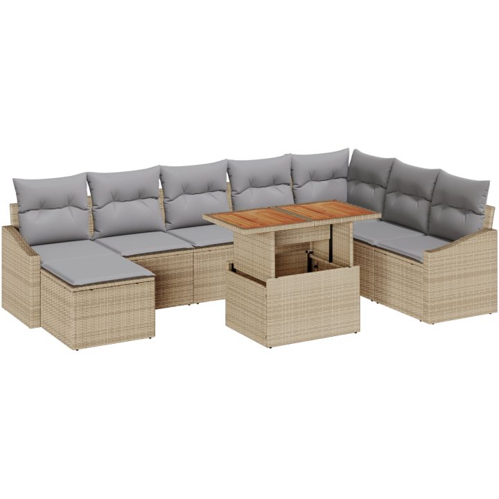 9-delad trädgårdsoffa med kuddar i beige polyrotting vidaXL 100 x 55 x 73 cm – bild 2