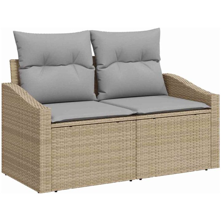 9-delad trädgårdsoffa med kuddar i beige polyrotting vidaXL 100 x 55 x 73 cm – bild 4