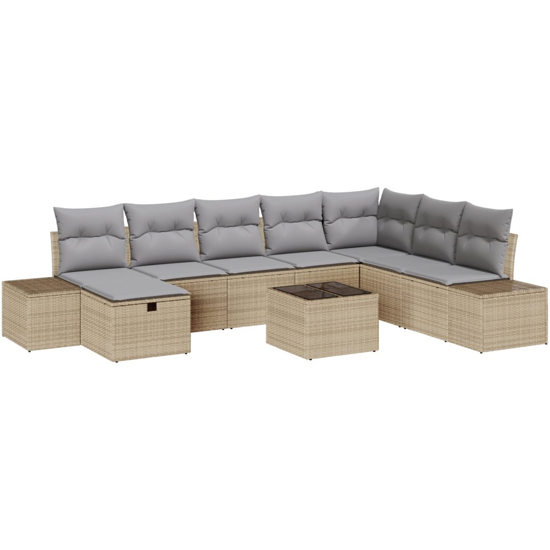 9-delad trädgårdsoffa set med kuddar Beige Polyrotting vidaXL 55 x 62 x 69 cm – bild 2
