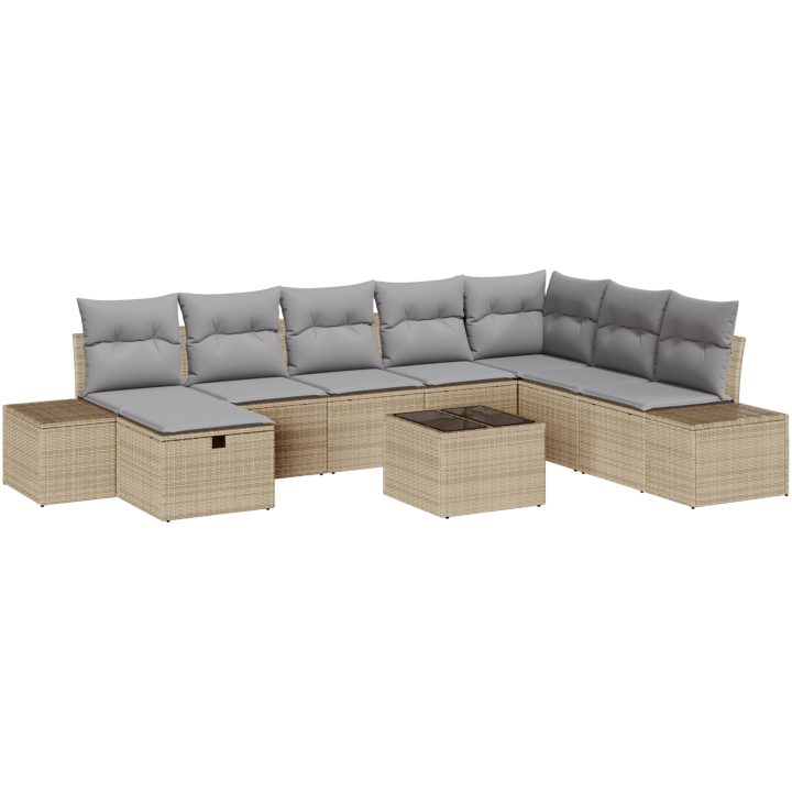 9-delad trädgårdsoffa set med kuddar Beige Polyrotting vidaXL 55 x 62 x 69 cm – bild 2