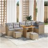 9-delad trädgårdsoffagrupp med kuddar beige poly rattan akacia vidaXL 4 - Delat set – miniatyr 1