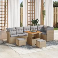 9-delad trädgårdsoffagrupp med kuddar beige poly rattan akacia vidaXL