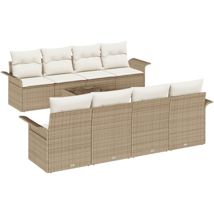 9-delad trädgårdsoffagrupp med kuddar beige poly rattan vidaXL 55 x 55 x 37 cm – bild 2