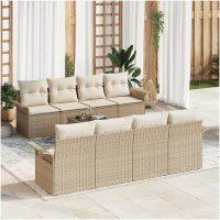 9-delad trädgårdsoffagrupp med kuddar beige poly rattan vidaXL