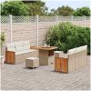 9-delad trädgårdsoffagrupp med kuddar Beige Poly Rott Akacia vidaXL Medium, 2 - Sits, 80 cm – miniatyr 3