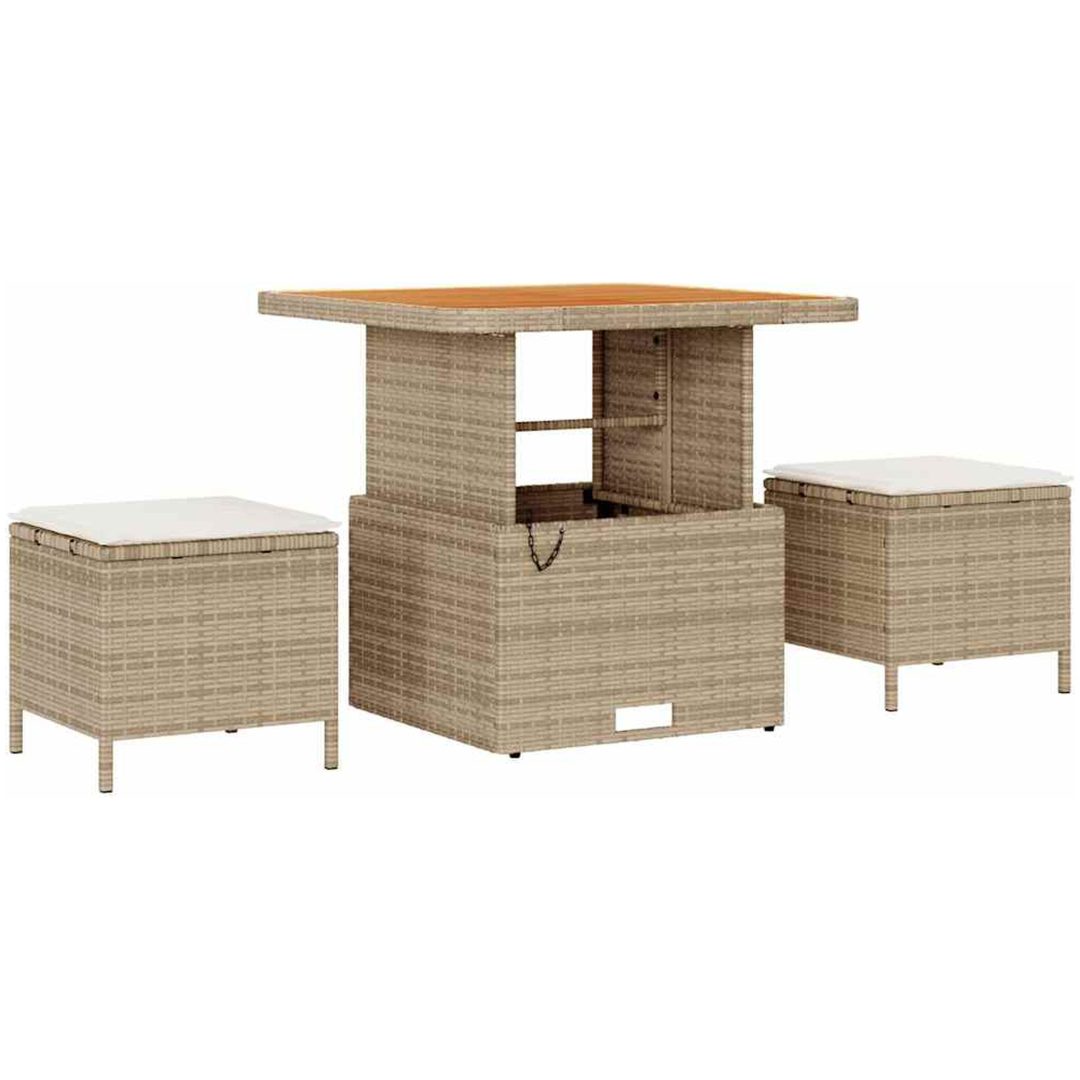 9-delad trädgårdsoffagrupp med kuddar Beige Poly Rott Akacia vidaXL Medium, 2 - Sits, 80 cm – bild 4