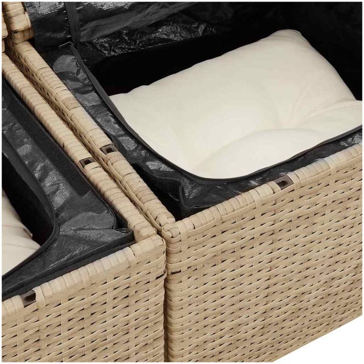 9-delad trädgårdsoffagrupp med kuddar Beige Poly Rott Akacia vidaXL Medium, 2 - Sits, 80 cm – bild 7