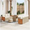 9-delad trädgårdsoffagrupp med kuddar Beige Poly Rott Akacia vidaXL Medium, 2 - Sits, 80 cm – miniatyr 1
