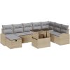 9-delad trädgårdsoffagrupp med kuddar Beige Poly Rotting vidaXL 100 x 55 x 73 cm – miniatyr 2