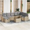 9-delad trädgårdsoffagrupp med kuddar Beige Poly Rotting vidaXL 100 x 55 x 73 cm – miniatyr 1