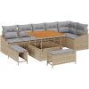 9-delad trädgårdsoffagrupp med kuddar Beige Polyroting Acacia vidaXL Stor – miniatyr 2
