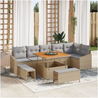 9-delad trädgårdsoffagrupp med kuddar Beige Polyroting Acacia vidaXL