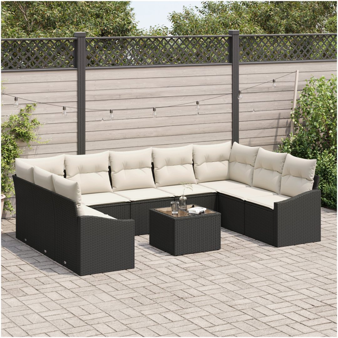 9-delad trädgårdsoffagrupp med kuddar brun polyroting vidaXL 289 x 178.5 x 85 cm – bild 3