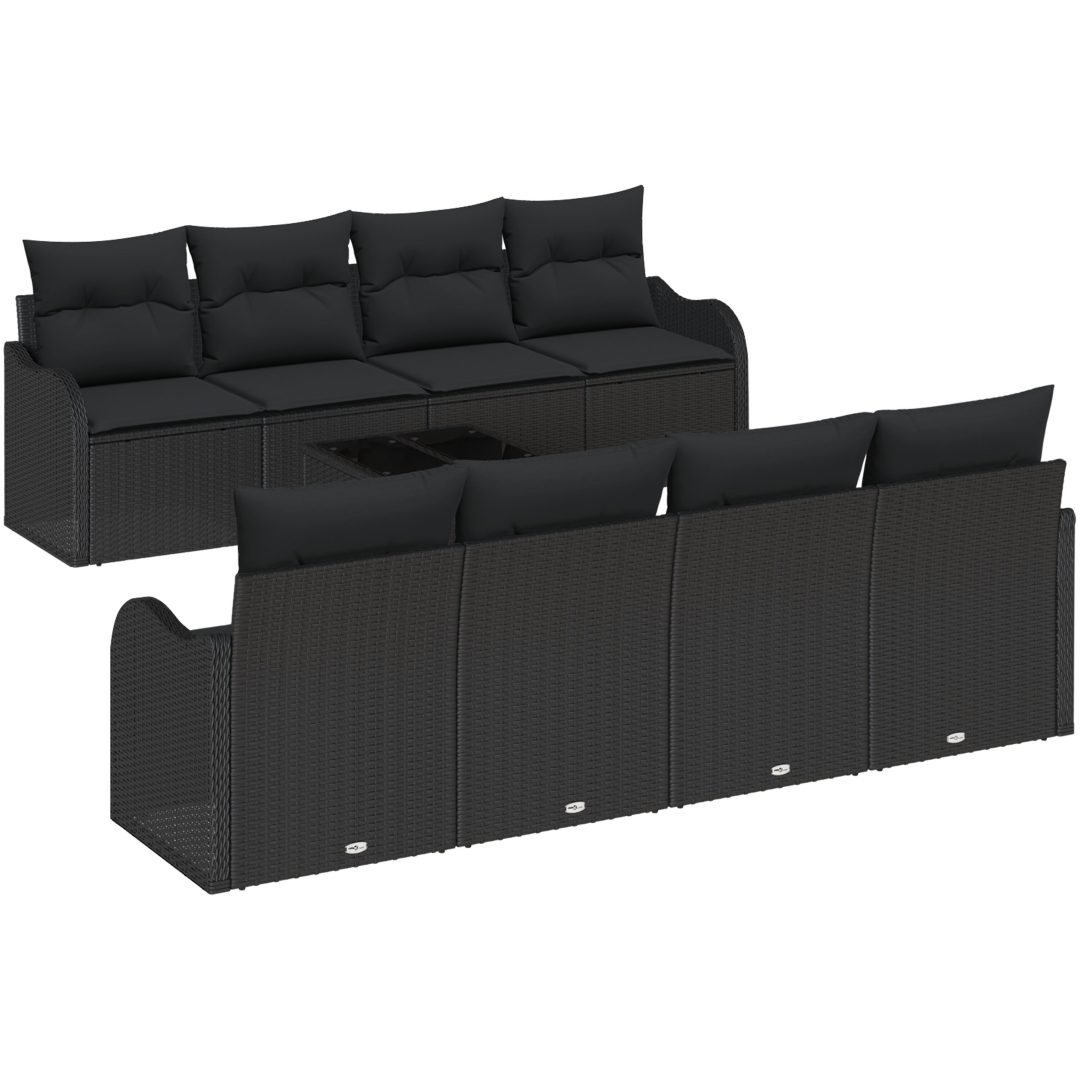 9-delad Trädgårdsoffagrupp med kuddar Svart Poly Rattan vidaXL Stor – bild 2
