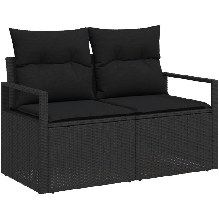 9-delad trädgårdsoffas med kuddar svart poly rotting vidaXL Medium – bild 4