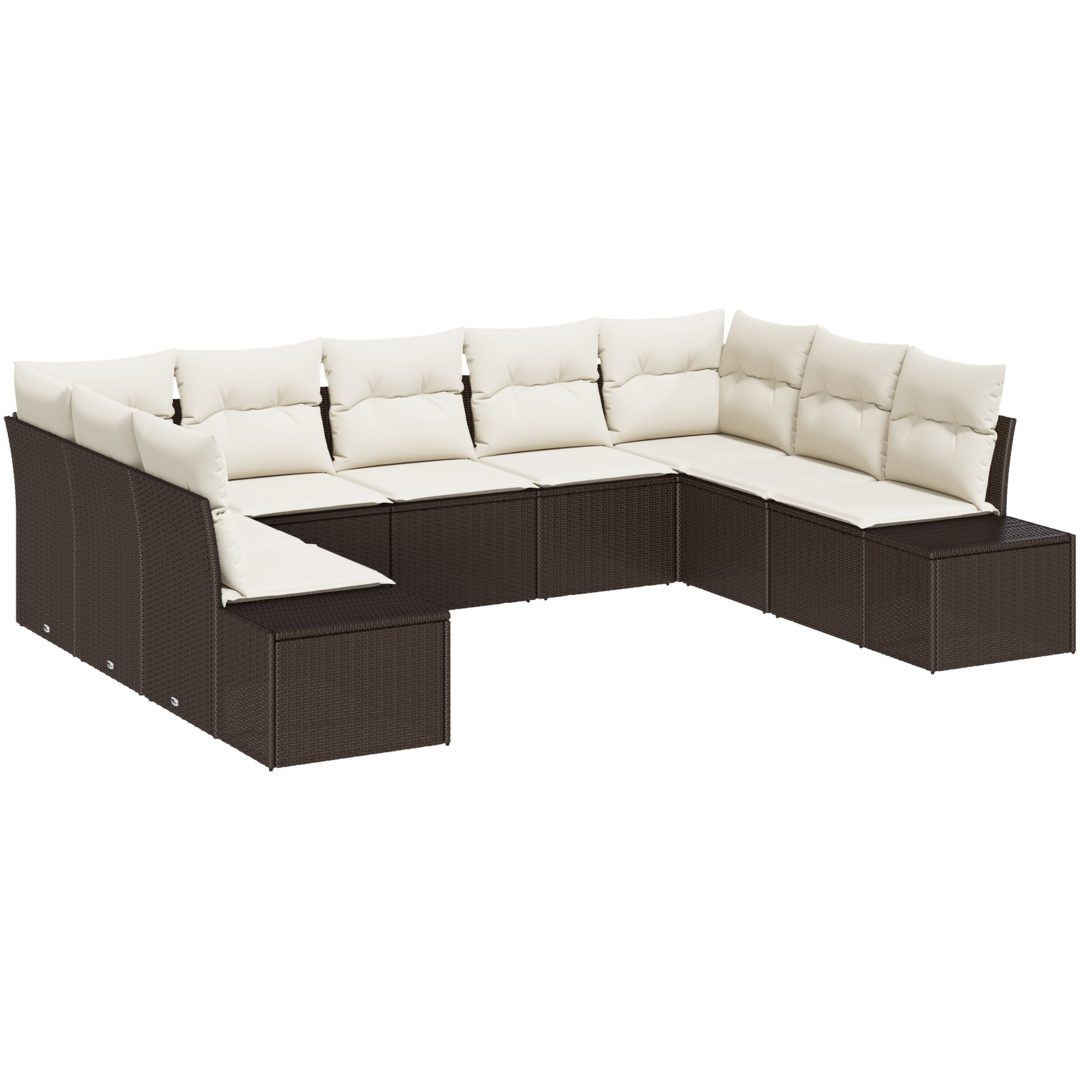 9-delad trädgårdsoffasats med kuddar - Brun poly rattan vidaXL 289 x 209 x 69 cm – bild 2